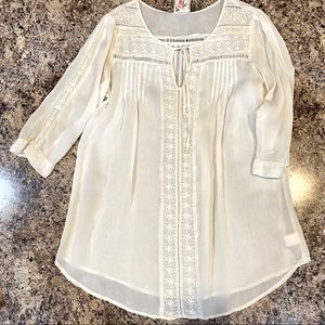 Johnny Was Top Antique White 3/4 Sleeve Vintage NWT